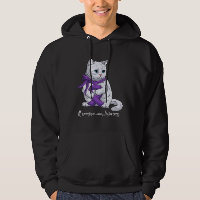 Leiomyosarcoma Awareness Month Purple Ribbon Cat Hoodie (Front)