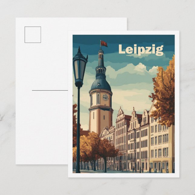 Leipzig Germany Art Vintage Travel Illustration Postcard (Front/Back)