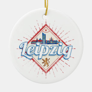 Leipzig Germany Saxony Retro Skyline Vintage Ceramic Tree Decoration