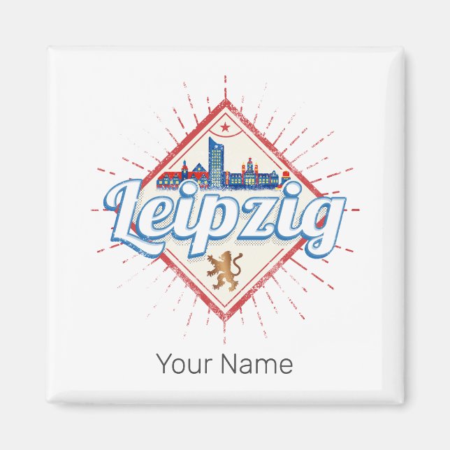 Leipzig Germany Saxony Retro Skyline Vintage Magnet (Front)