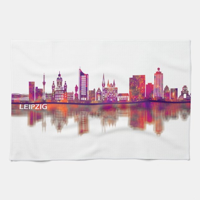 Leipzig Germany Skyline Tea Towel (Horizontal)