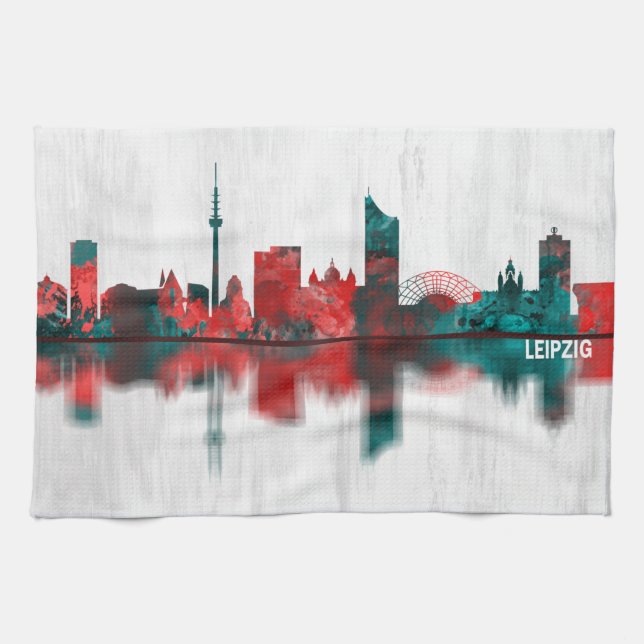 Leipzig Germany Skyline Tea Towel (Horizontal)