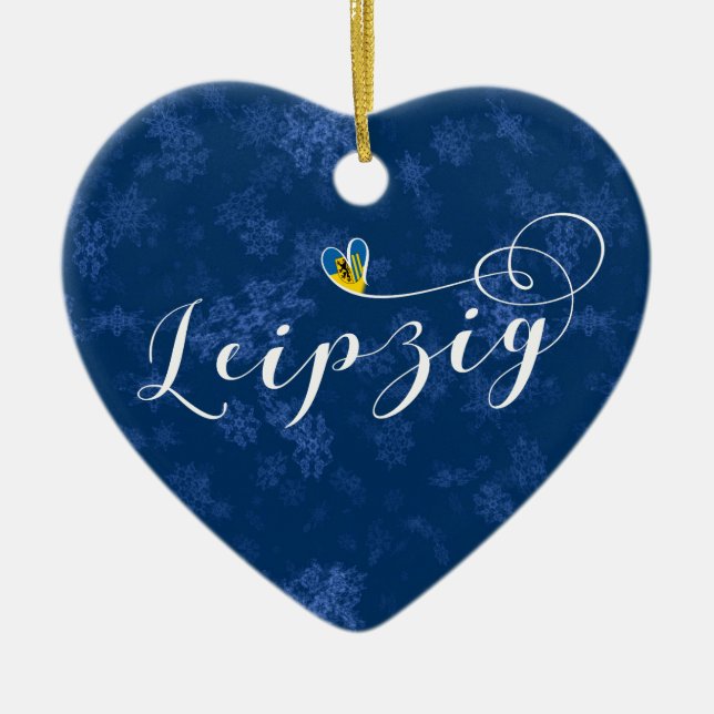 Leipzig Heart, Christmas Tree Ornament, Germany Ceramic Tree Decoration (Front)