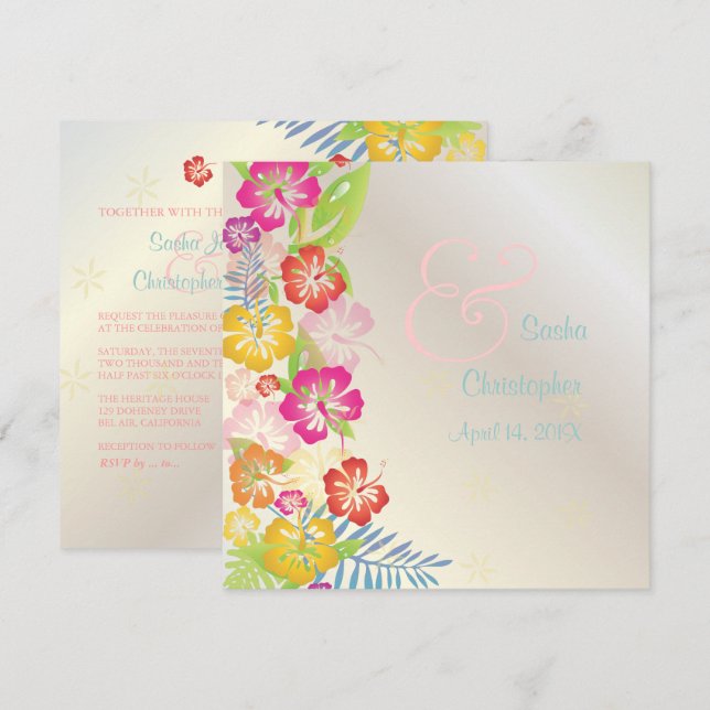 LEIS/LUAU/HIBISCUS WEDDING INVITATIONS (Front/Back)