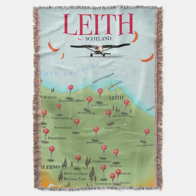 Leith Scotland vintage style map Throw Blanket (Front Vertical)
