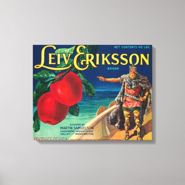 Leiv Eriksson Apple Label - Cashmere, WA Canvas Print (Front)