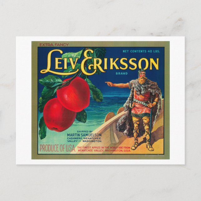 Leiv Eriksson Apple Label - Cashmere, WA Postcard (Front)