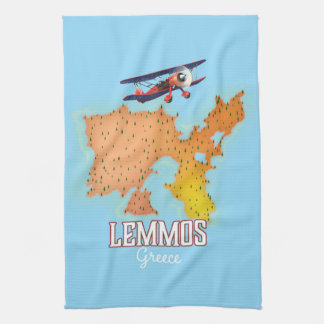 Lemmos Greek Map Illustrated travel poster Tea Towel