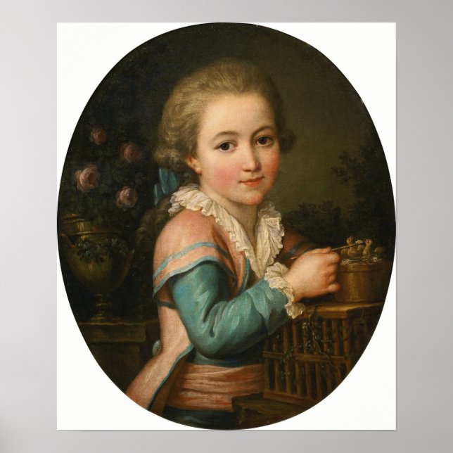 Lemoine - Portrait Of A Boy Feeding Two Birds Poster (Front)