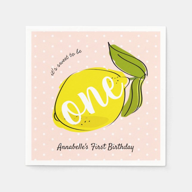 Lemon 1st Birthday Blush Pink Paper Napkin (Front)