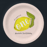 Lemon 1st Birthday Blush Pink Paper Plate<br><div class="desc">This cute " It's sweet to be one " girl's 1st / first birthday paper plate features a blush pink background with a lemon with green leaves. Change the background colour and personalise it for your needs. You can find matching products at my store.</div>
