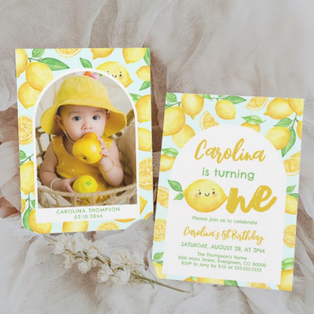 Lemon 1st Birthday Party Girl Photo Invitation (Creator Uploaded)