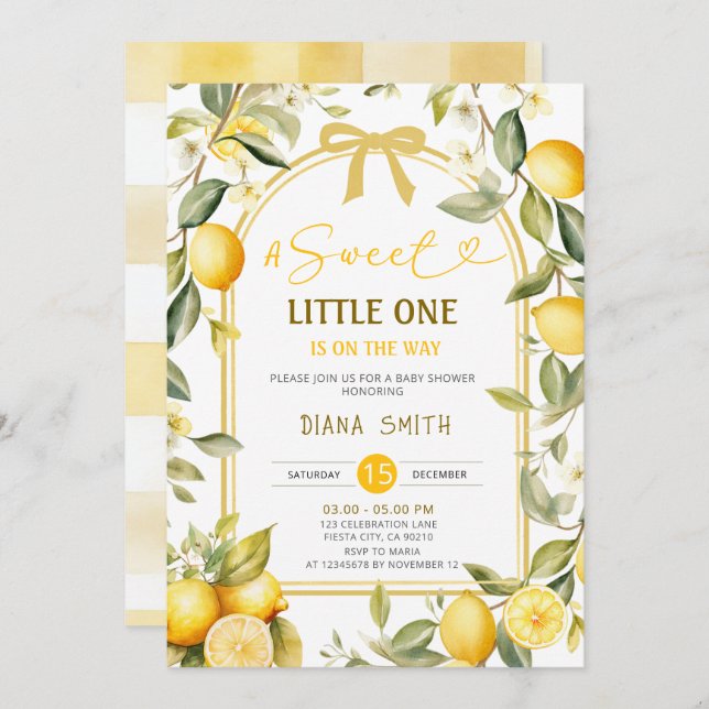 Lemon A Sweet Little One Baby Shower Invite (Front/Back)