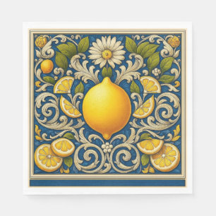 Lemon Almafi Blue Mediterranean Art Nouveau Napkin