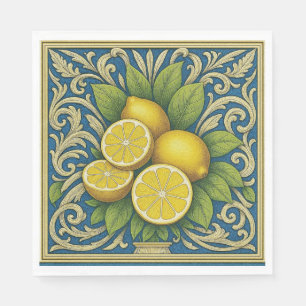 Lemon Almafi Blue Mediterranean Art Nouveau Napkin
