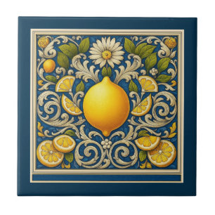 Lemon Almafi Blue Mediterranean Art Nouveau Tile