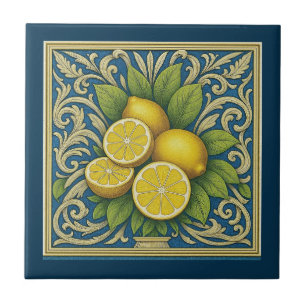 Lemon Almafi Blue Mediterranean Art Nouveau Tile