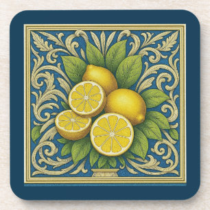 Lemon Amalfi Blue Mediterranean Art Nouveau Coaster