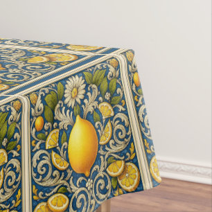 Lemon Amalfi Blue Mediterranean Art Nouveau Tablecloth