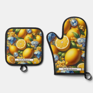 Lemon Amalfi Coast Diamonds Oven Mitt & Pot Holder Set