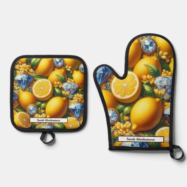 Lemon Amalfi Coast Diamonds Oven Mitt & Pot Holder Set (Front)