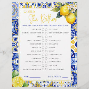 Lemon Amalfi Would She Rather Bridal Shower Game