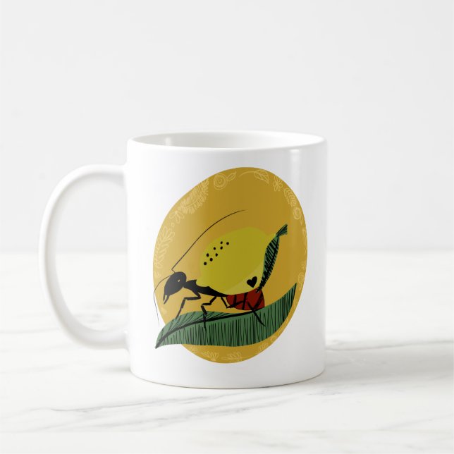Lemon and Ant Cartoon Drawing Coffee Mug (Left)