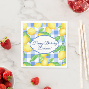 Lemon and Blue Gingham Birthday Napkin