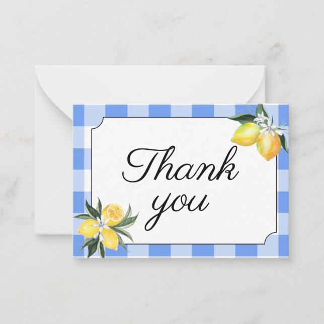 Lemon and Blue Gingham Thank You Card (Front)