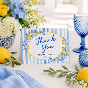 Lemon and Blue Striped Thank You Card