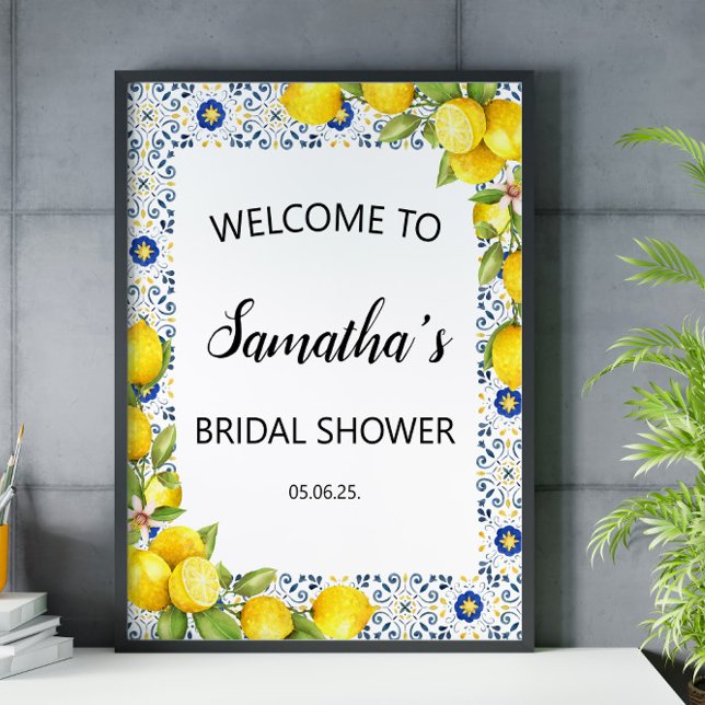 Lemon and Blue Tiles Bridal Shower Welcome Sign (Creator Uploaded)