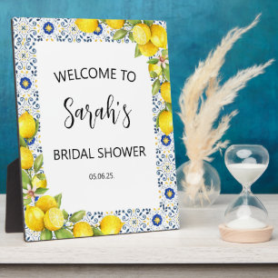 Lemon and Blue Tiles Bridal Shower Welcome Sign Plaque
