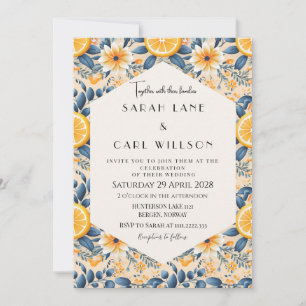 Lemon And Blush Pink Fancy Floral Wedding Invitation
