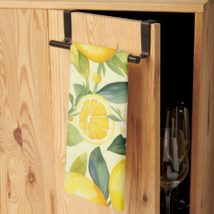 Lemon and Daisy Watercolor Pattern Tea Towel