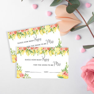 Lemon and Floral Guess How Many Kisses Game Enclosure Card