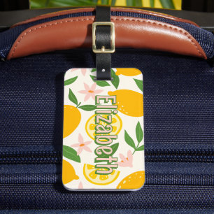 Lemon and Flower Girl Personalised School Bag Tag