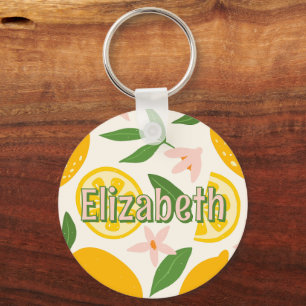 Lemon and Flower Girl Personalised School Bag Tag Key Ring