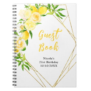 Lemon and Flowers with Foliage Birthday Guest Book
