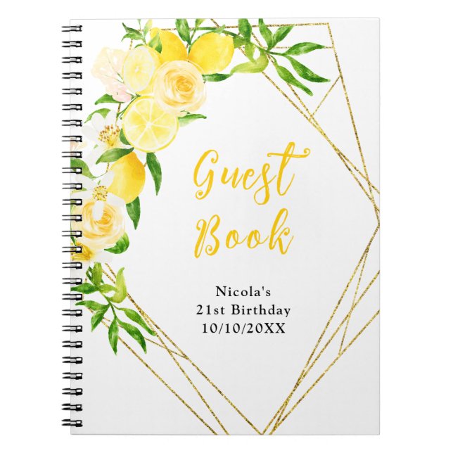 Lemon and Flowers with Foliage Birthday Guest Book (Front)