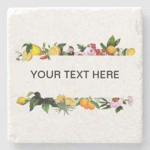 Lemon and fruit frame custom text stone coaster