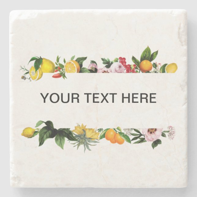 Lemon and fruit frame custom text  stone coaster (Front)