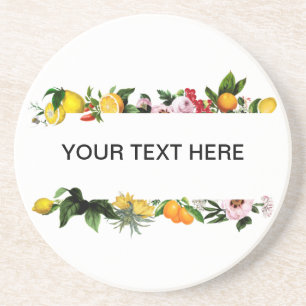 Lemon and fruit frame custom text stone coaster