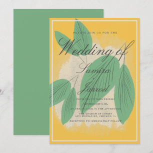 Lemon and Green Hand Drawn Leaf Botanical Wedding Invitation