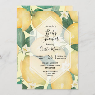 Lemon and Greenery Baby Shower Invitations