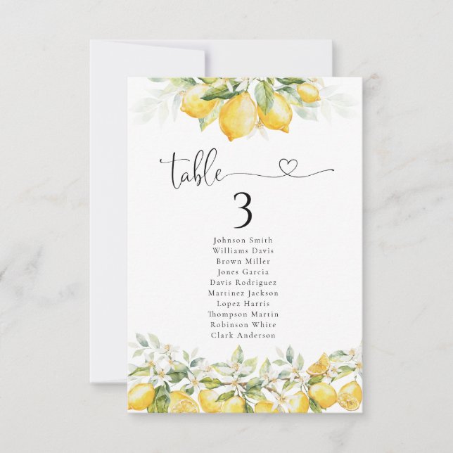Lemon and Greenery Citrus Table Seating Chart (Front)