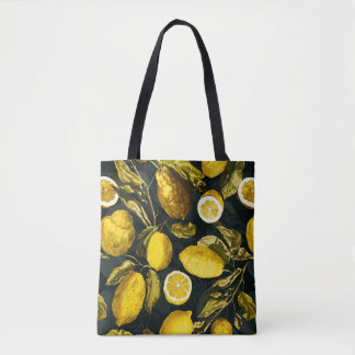 Lemon and Leaf Pattern V Tote Bag