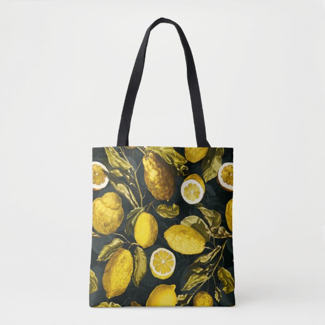 Lemon and Leaf Pattern V Tote Bag (Front)