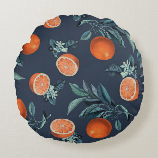 Lemon and Leaf Pattern VI Round Cushion