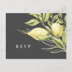 Lemon and leaves Grey Wedding RSVP Postcard