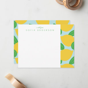 Lemon and Leaves Pattern Personalised Note Card